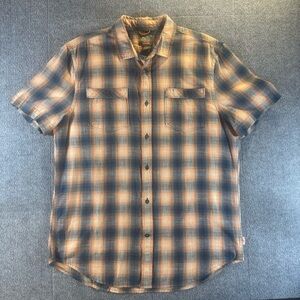 St. John's Bay Outdoor Sunset Ombre Plaid Shirt Short Sleeve Large Cotton